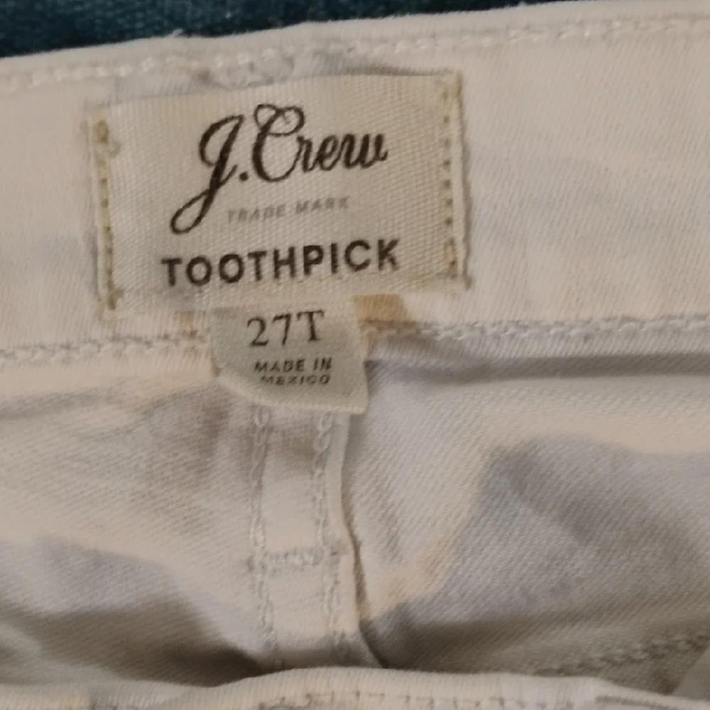 J. Crew Women's Size 27 Tall Toothpick Skinny Distressed White Jeans